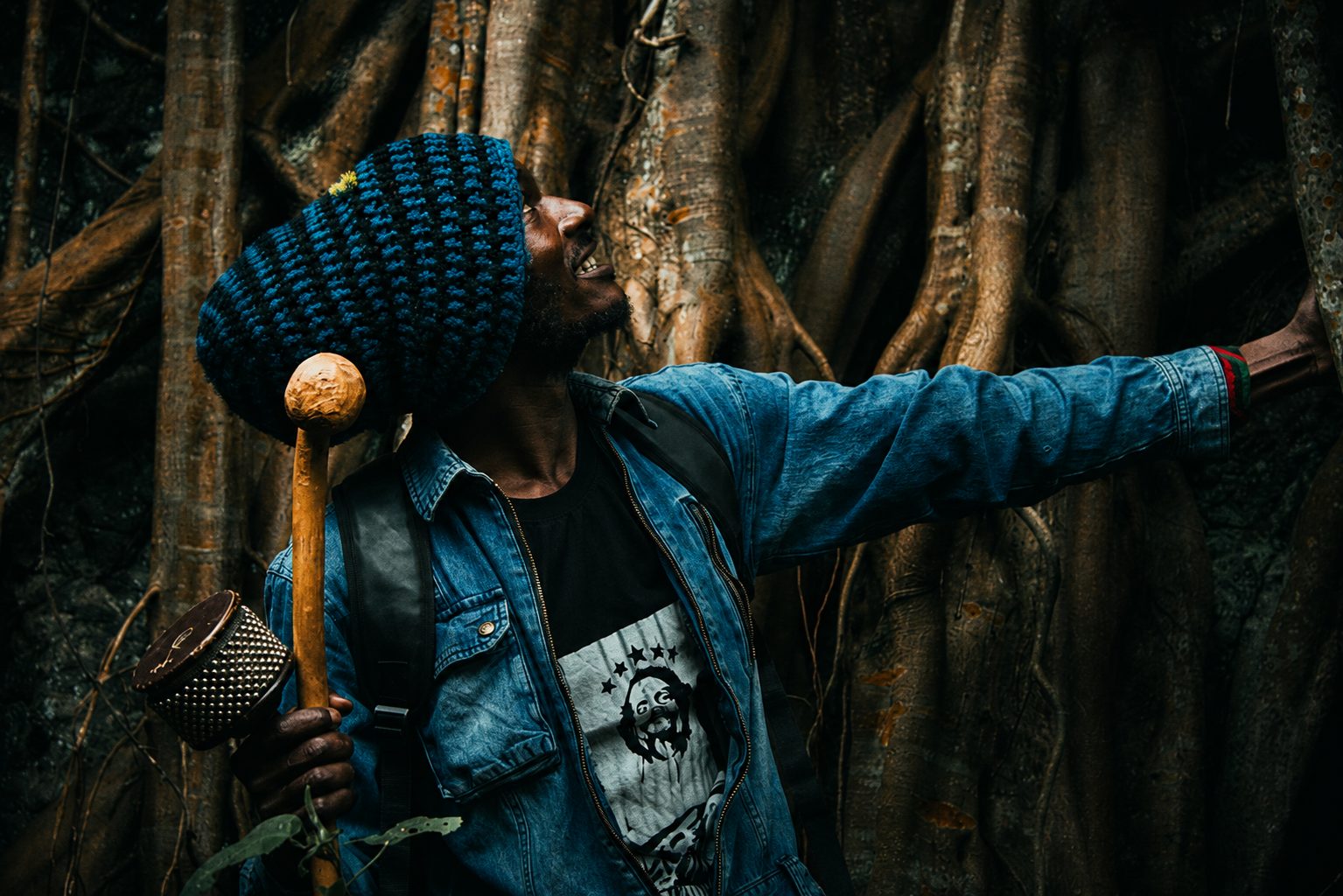 Contributor documenting an ancient tree with exposed roots